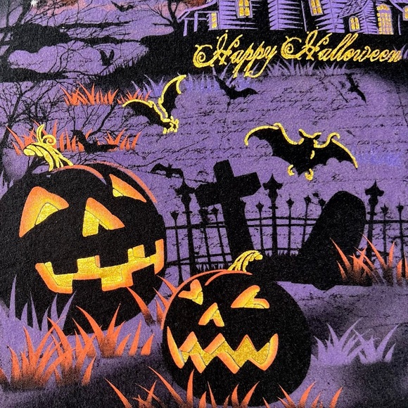 Halloween Graphic Tee Spooky Haunted House Pumpkins Bats Cotton Black 2X 18W 20W - Picture 12 of 12